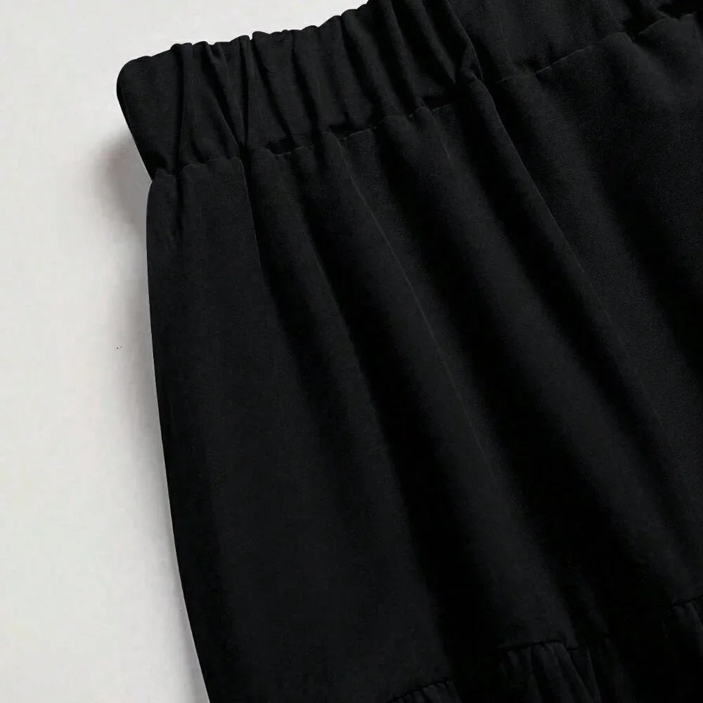 Black Casual Women's Solid Color A-Line Loose Skirt